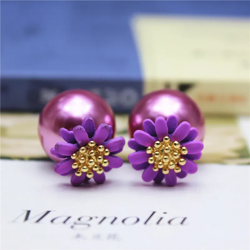 Женские серьги гвоздики с двумя искусственными жемчужинами большими бусинами и