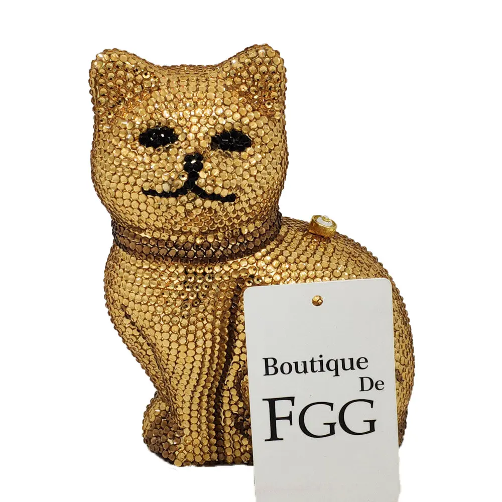 Бутик De FGG Прекрасный 3D кошка для женщин Золотой Кристалл Minaudiere клатч животных вечерние сумочки женские формальный ужин сумочка и кошелек