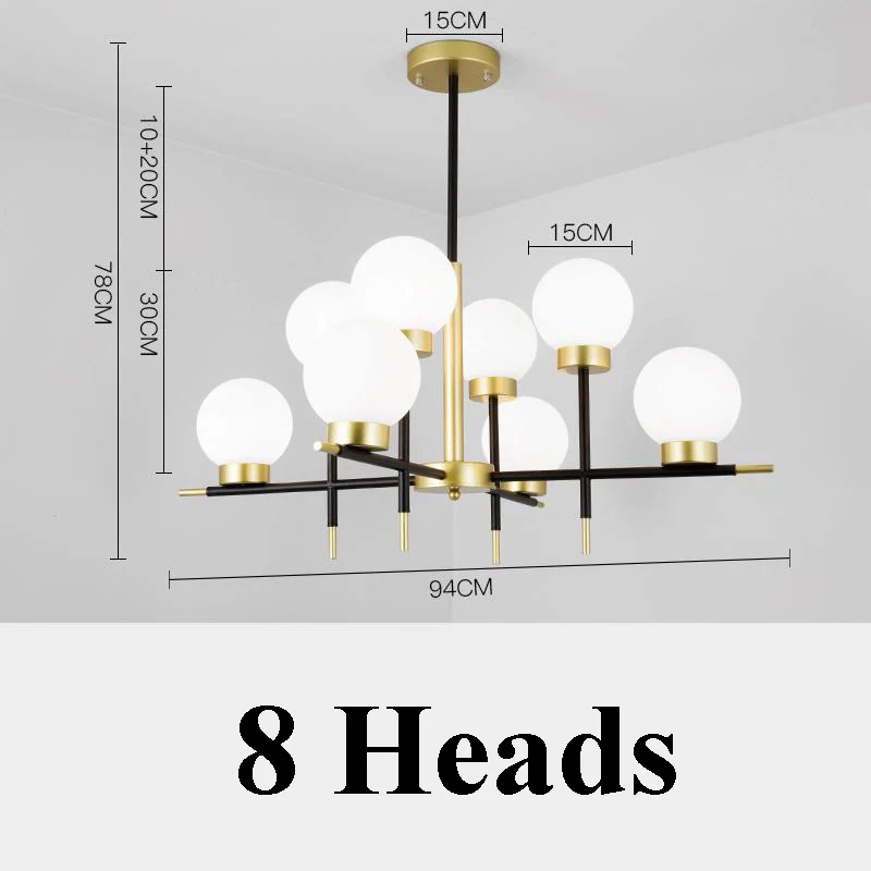 8 lights Современная, в виде стекляного шара светодиодный Люстра для гостиной Подвесная лампа для спальни часы с кварцевым механизмом подвесные светильники железа висящий канделяр - Цвет корпуса: 8 lights