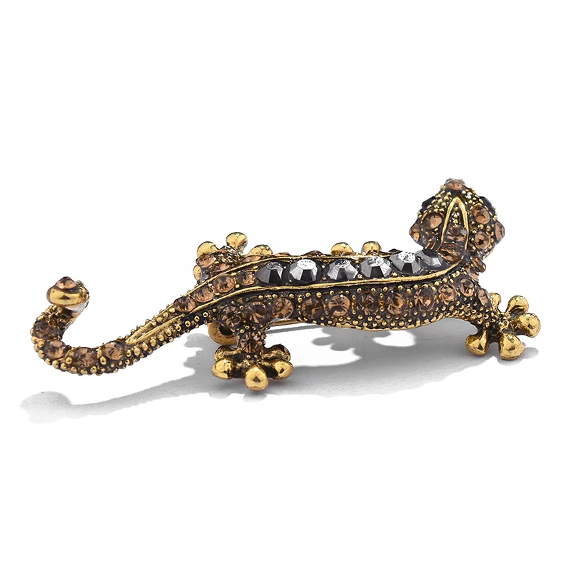 Винтаж животных Gecko Броши Булавки для Для женщин и мужчин Jewelry древнее золото Цвет