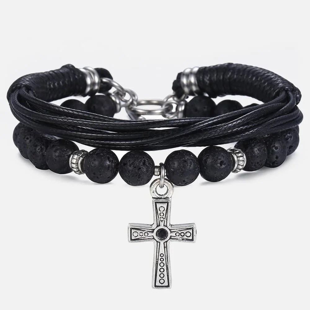 Уникальный мужской браслет из лавового камня и бисера нержавеющей стали с