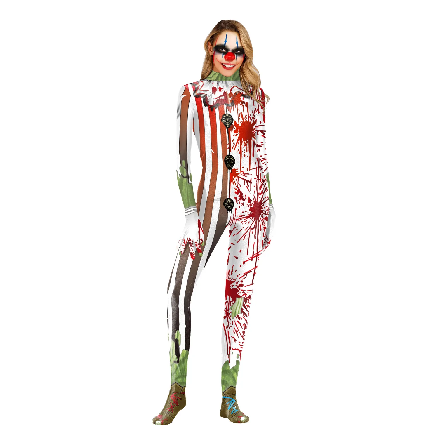 New 3D Print Bloody clown Costume Jumpsuit Scary Halloween Costumes For Women Terrorist Bodysuit jumpsuits |