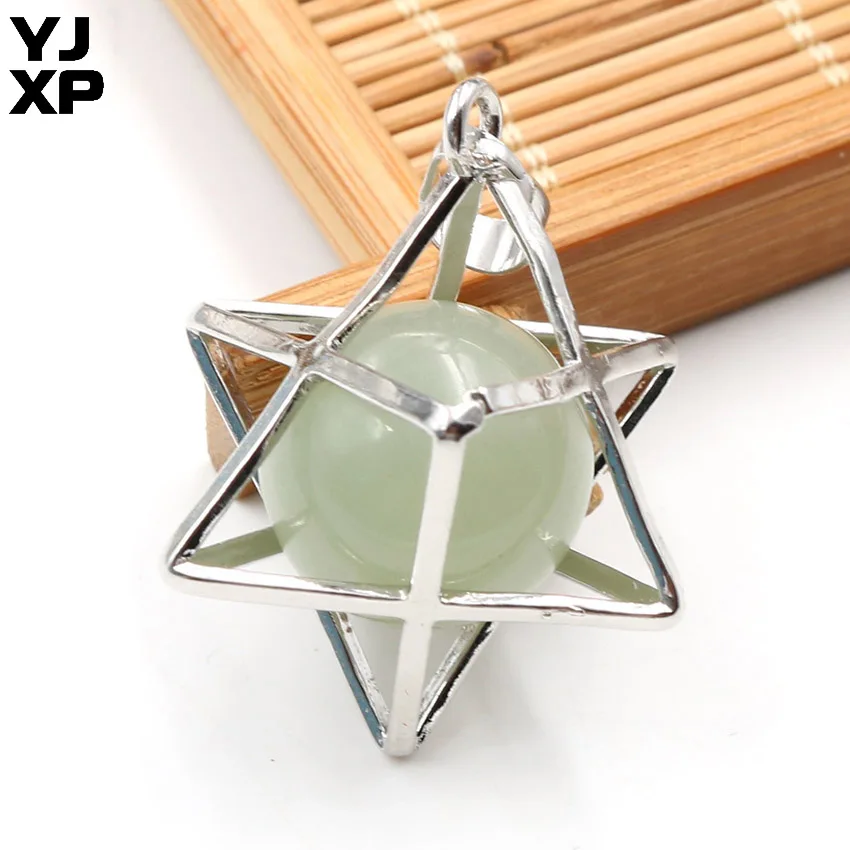 Green Aventurine 1 шт. Energy Merkaba кулон из натурального камня аметисты Розовый Кварц Круглые бусины рейки колье с целебным кулоном подвесные шармы Ювелирные украшения подарок - Окраска металла: Green Aventurine