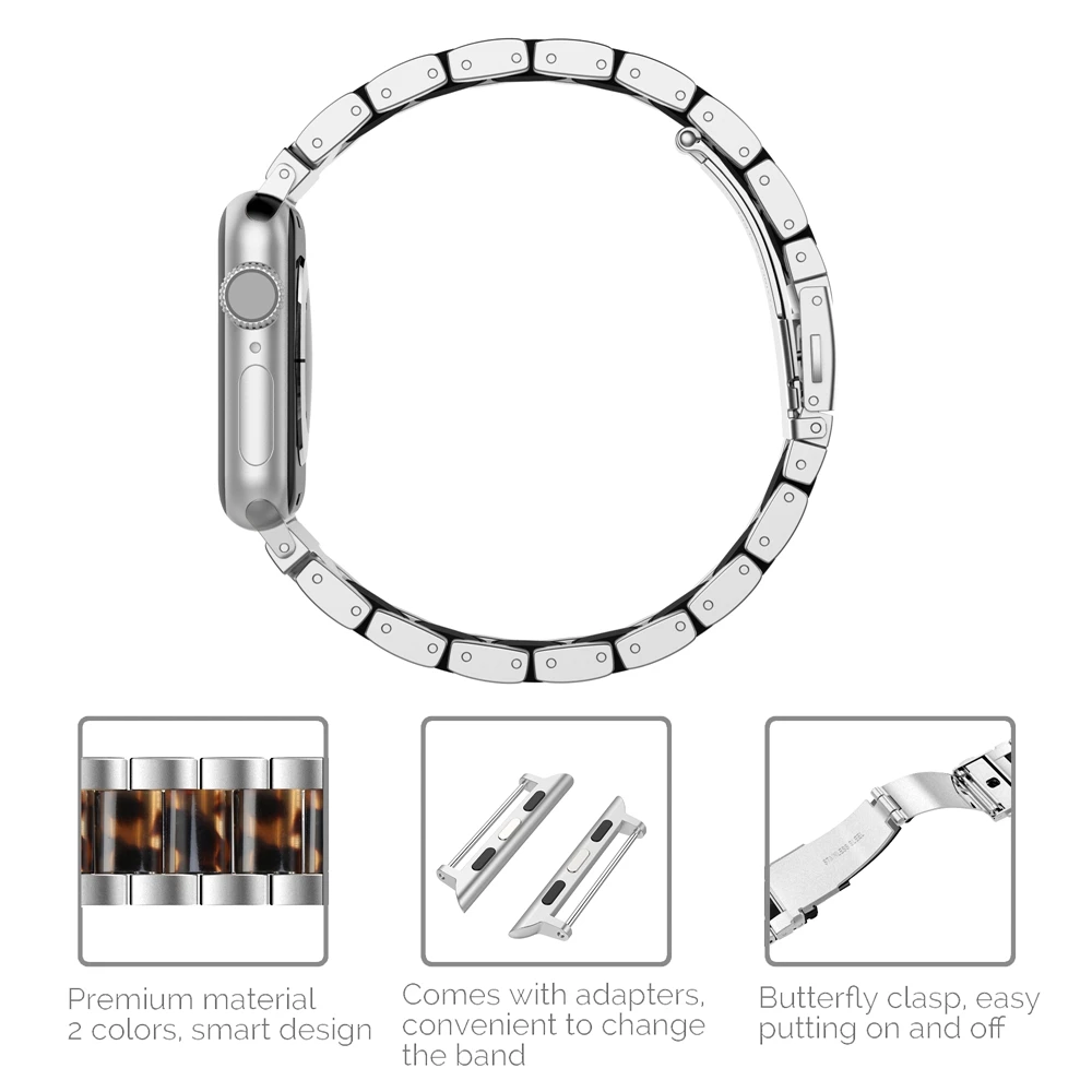 Wearlizer Роскошный металлический ремешок из нержавеющей стали для Apple Watch Band 38 мм 42 мм соединяющий ремешок браслета для iwatch Series 5 4 3 2 1