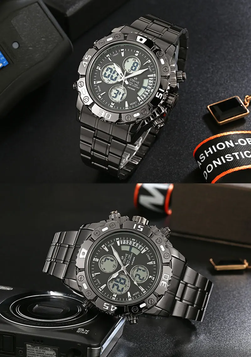 STRYVE Montre Homme новые мужские часы спортивные водонепроницаемые цифровые кварцевые аналоговые с датой часы Неделя светодиодный Heren Horloge