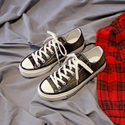Olive green low help Модная новинка; Мужская обувь; Мужская Вулканизированная обувь; Классическая Высокая парусиновая обувь в клетку; коллекция года; повседневная обувь унисекс; легкие кроссовки - Цвет: Olive green low help