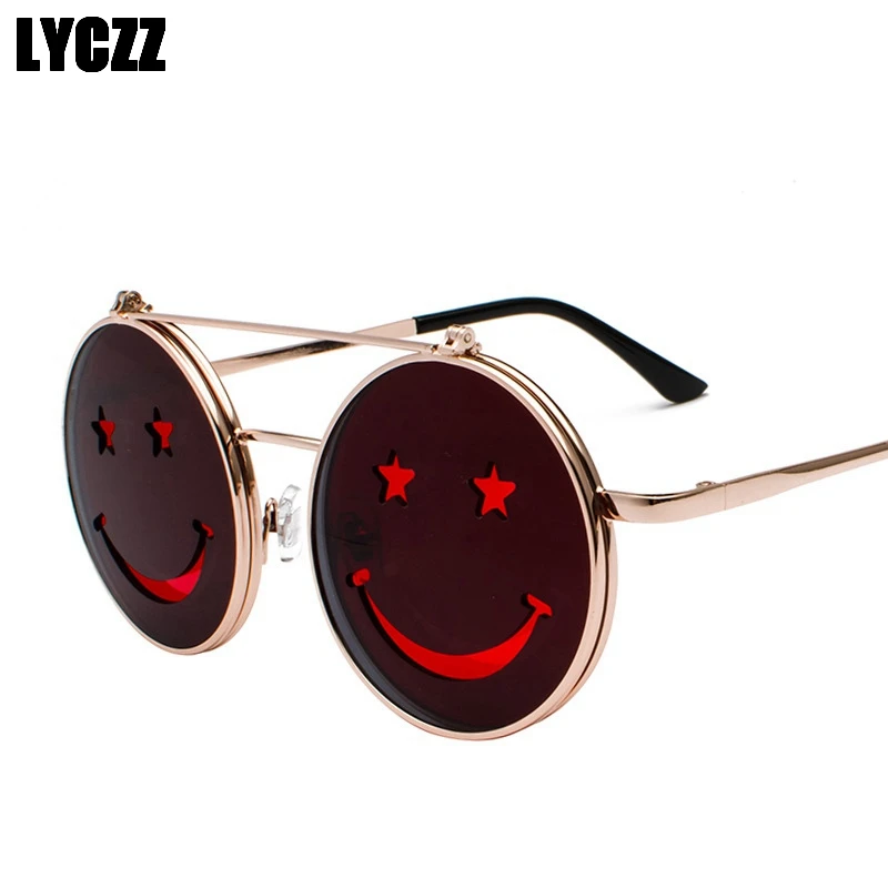 LYCZZ милый смайлик флип двухслойные солнцезащитные очки смешная улыбка лицо