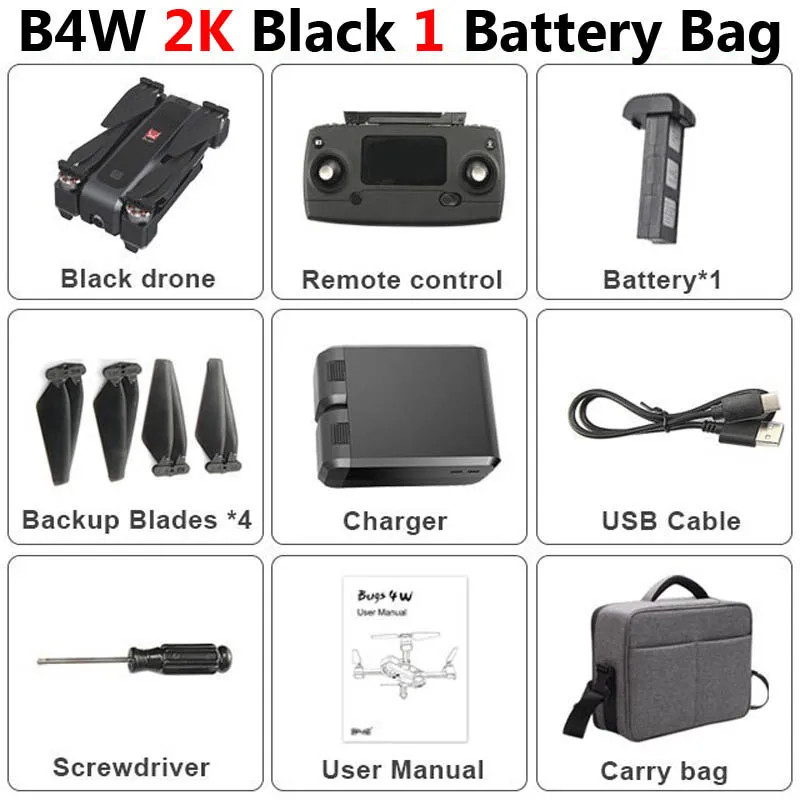 Black 1 Battery Bag MJX B4W профессиональный 5G gps Дрон с камерой 2K HD WiFi FPV Бесщеточный анти-встряхивание 1,6 км RC Квадрокоптер Вертолет игрушки SG906 F11 - Цвет: Black 1 Battery Bag