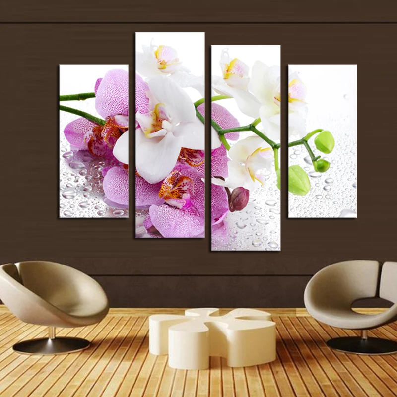 Картина на стену 4 шт. (без оправы) розовые цветы современные украшения для дома
