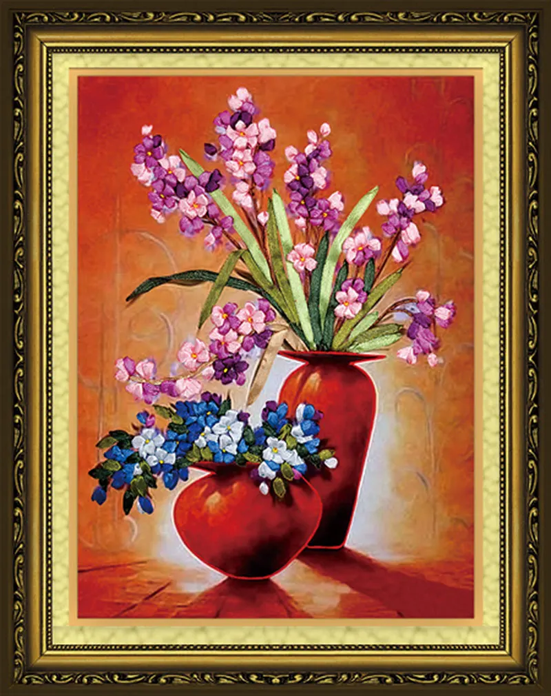 Картина маслом цветы вышивка шелковой лентой 3D холст картины атлас крестиком