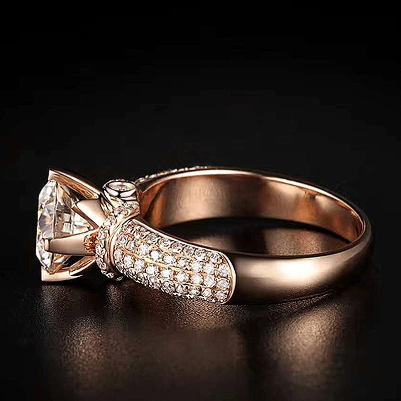 Solid 18K Yellow Gold Center 1CT Moissanite Round Cut Ring Side Stone Lab Grown Diamond Wedding For Jewelry Women | Украшения и