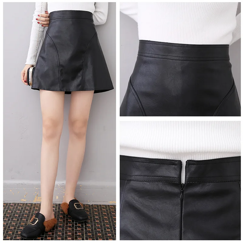 2017 Для женщин лето-осень из искусственной кожи Мини-юбки Высокая талия