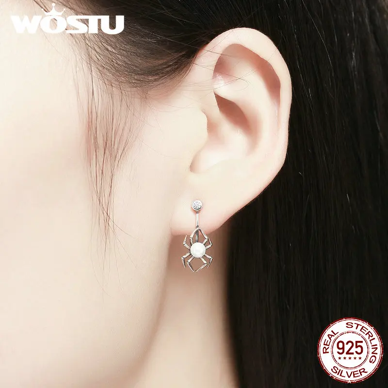WOSTU подлинные 925 пробы серебряные крутые Висячие серьги для женщин Роскошные ювелирные украшения подарок CQE072