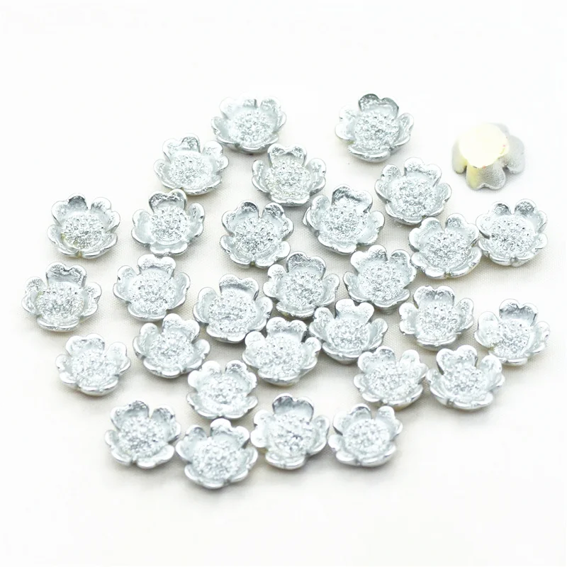 

50PCS 12mm Silver Color Resin Flatback Flowers |Resin Dollhouse Miniatures|Resin Flower Cabochons