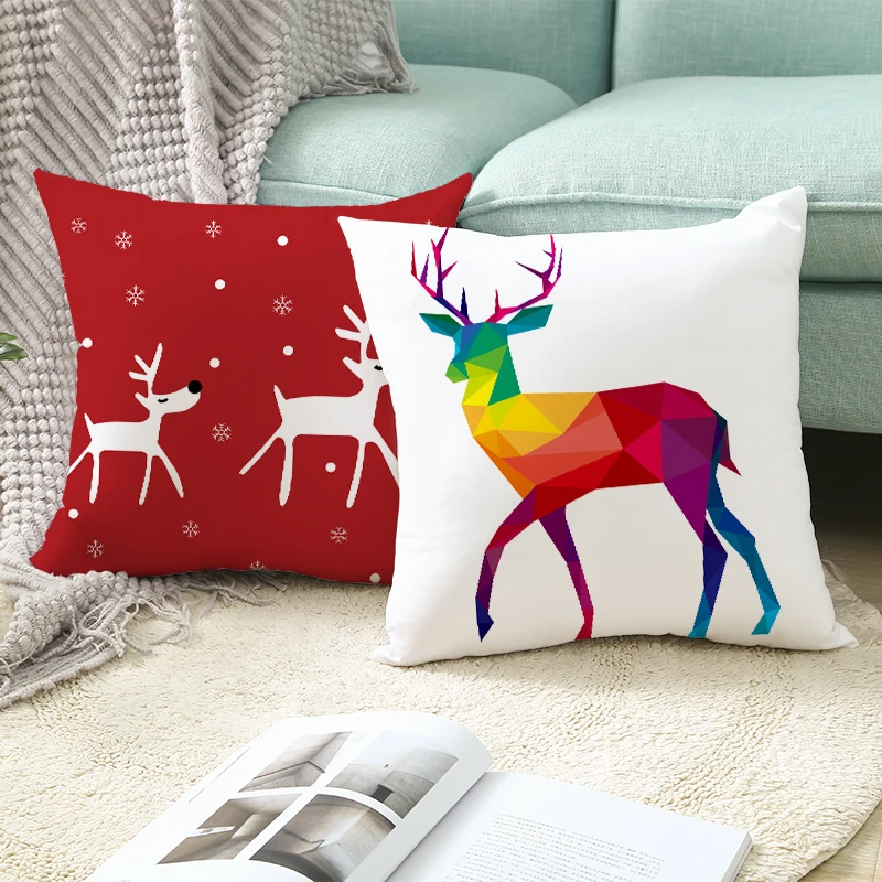 mling 1pcs 45x45cm Santa Claus Christmas Tree Pillowcase Peach Skin Pillowcase Waist Pillow Polyester Throw Pillow Case Cover