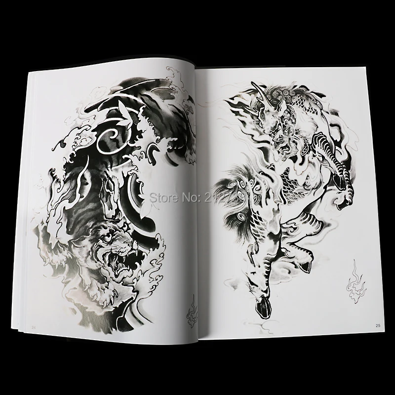 Книга татуировки Рукопись традиционный Рисунок дракона и тигра кальмар для алмазной вышивки руки спрей