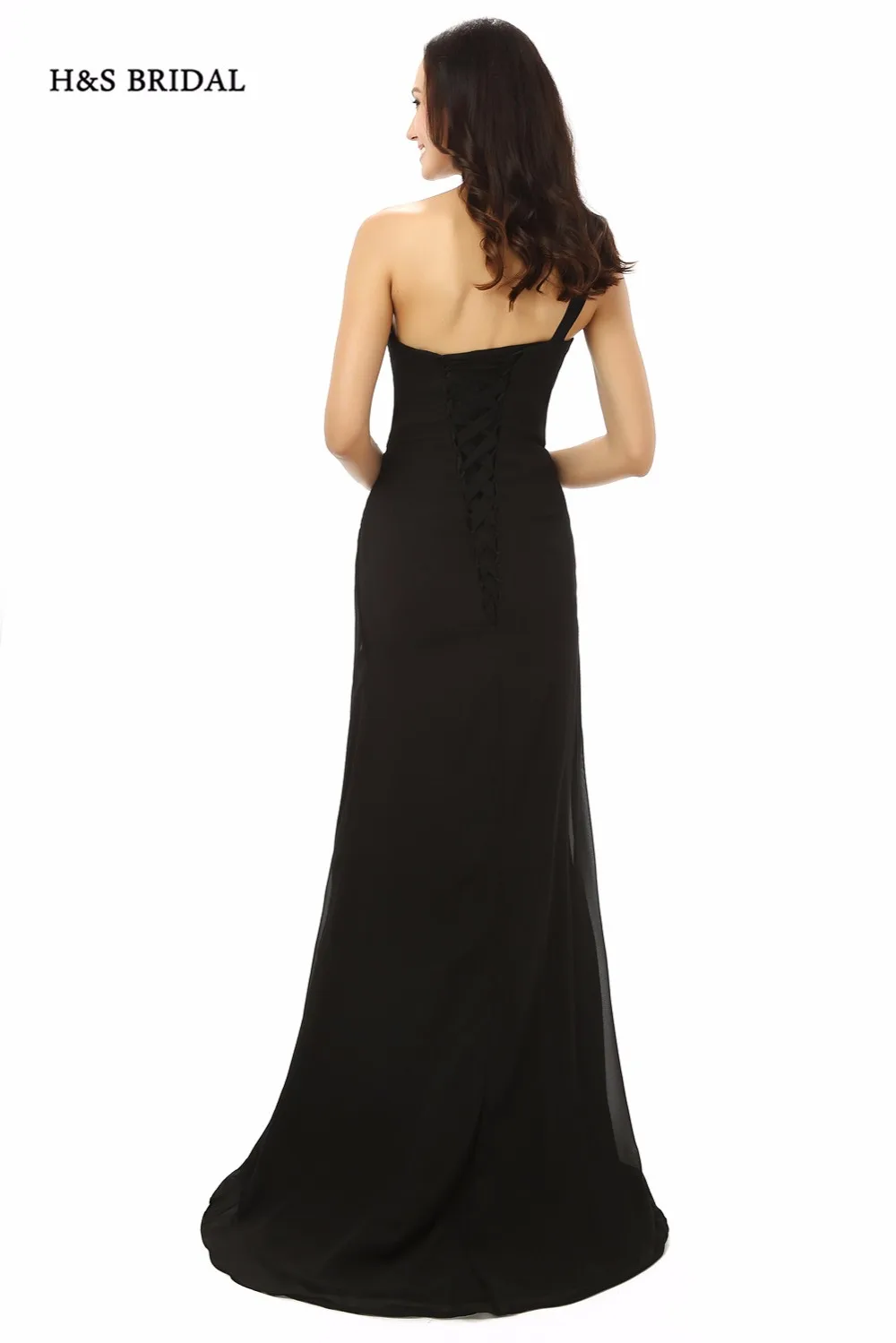 Женское вечернее платье H &amp S черное с одним открытым плечом и Боковым Разрезом