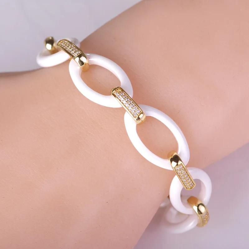 Личность Белый Кластеров Овальный Керамический Браслет Для Женщины Человек 18 К