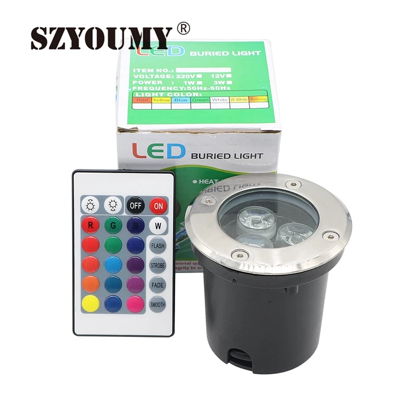 SZYOUMY LED 3 Вт RGB подземный свет может управляться 24 клавишами контроллера