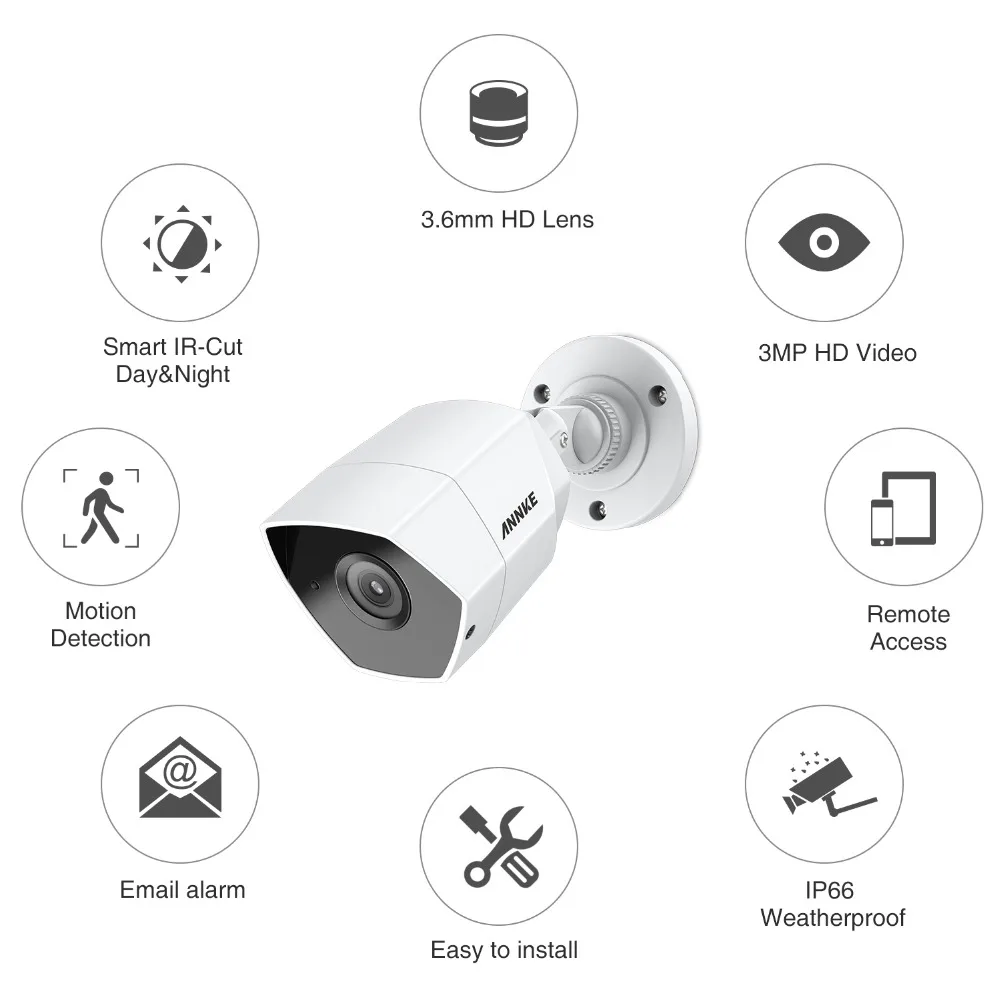 ANNKE FHD 3MP 4CH 5in1 Home Outdoor CCTV Security Surveillance System Kit With Bullet Weatherproof IP66 Camera H.264+ DVR | Безопасность