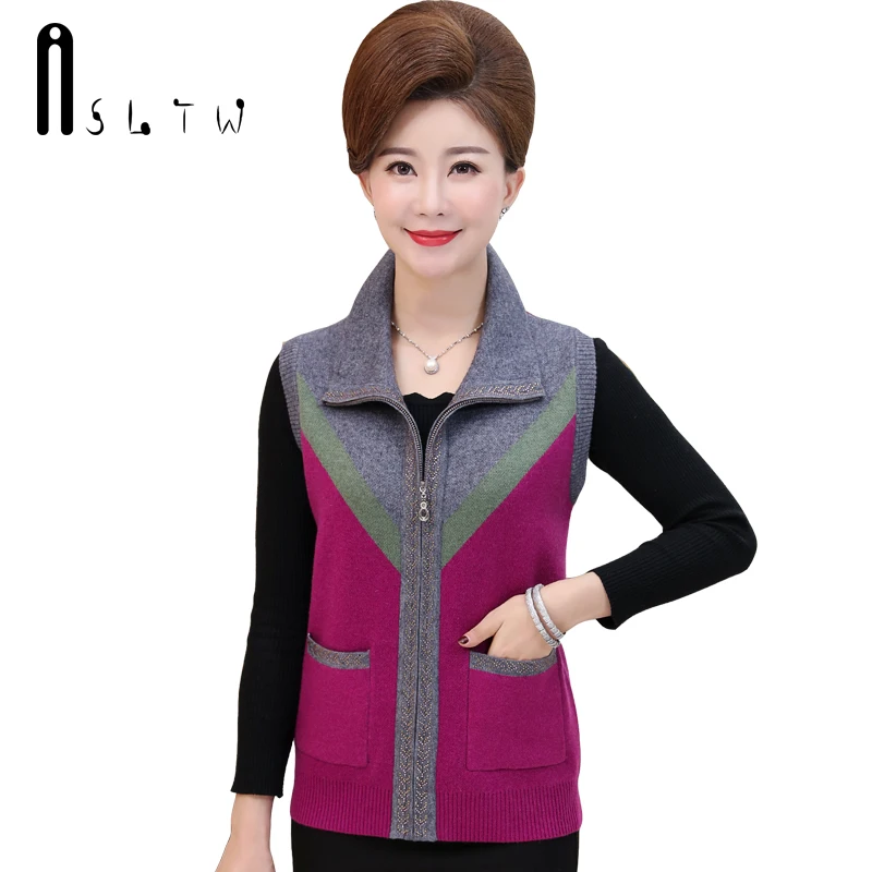 ASLTW Female Cardigan Coat New Casual Sleeveless Knitting Sweater Vest Turn Down Collar Zipper Women |