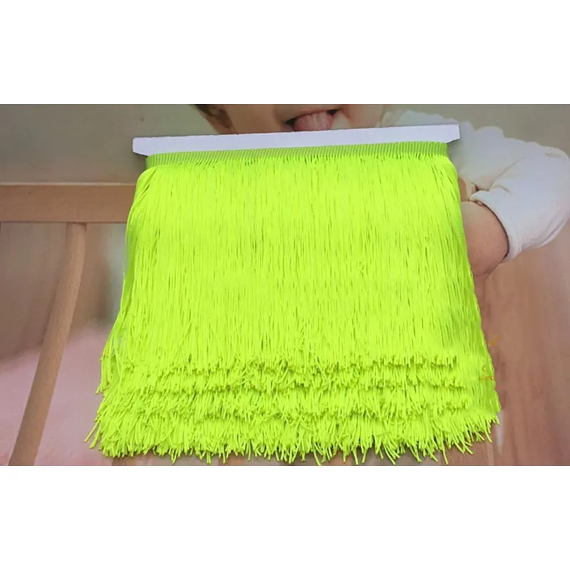 fluorescent yellow Meetee 5/10 ярдов/15/20/30 см латинские с бахромой и отделкой кружевное полотно платье для танцев Самба Стадия Декор полиэстер Костюмы лента AP619 - Цвет: fluorescent yellow