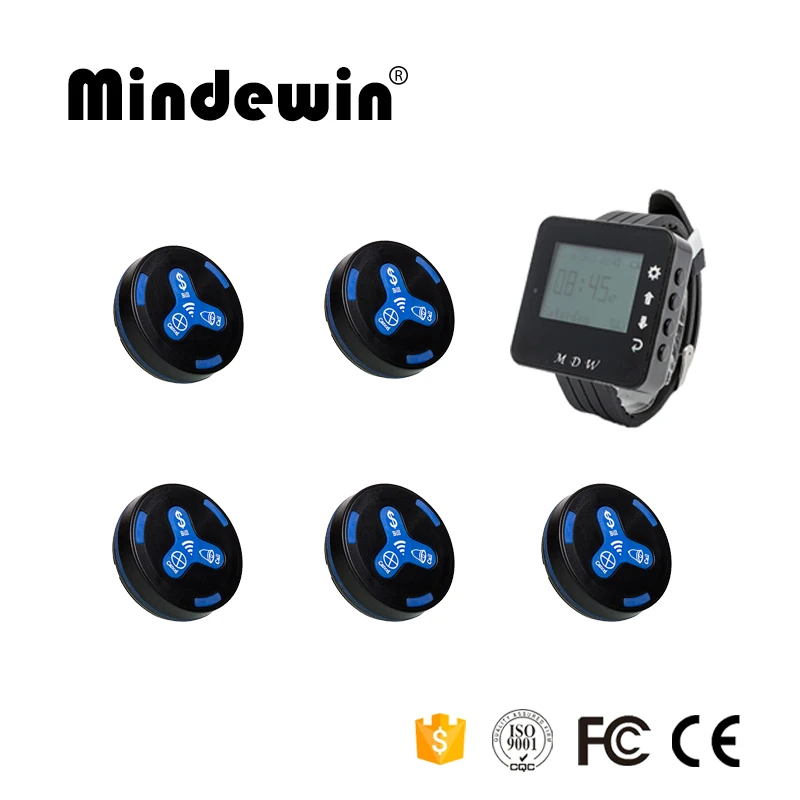 Mindewin 433 МГц Беспроводная система вызова 5 шт. Кнопка передатчика вызова+ 1 шт. приемник часов для гостиница больница система подкачки - Цвет: black blue