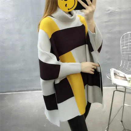 Новинка Осень-зима 2019 женский модный свободный свитер с высоким воротником -