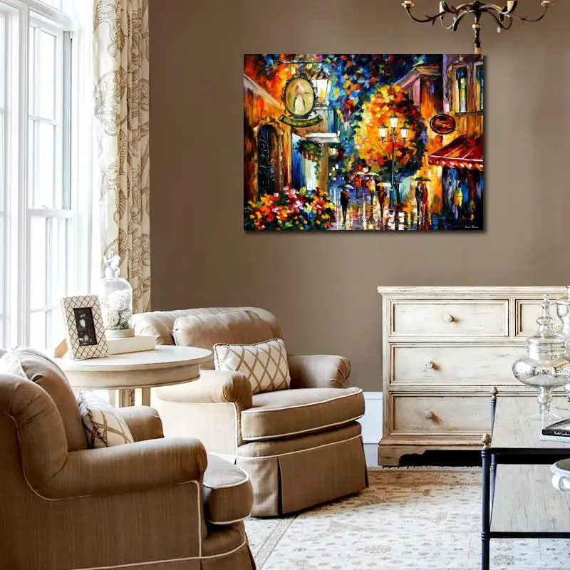 Goede Mooie Landschap Schilderijen Cafe In De Oude Stad Paletmes Art Op Canvas Muur Foto Voor Woonkamer