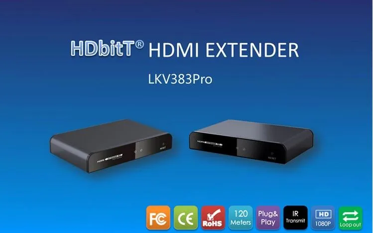 LKV383Pro HDbitT HDMI удлинитель по IP от CAT5/5e/6 с ИК и HDMI удлинитель петли до 120 м(LKV383 pro Отправитель или приемник