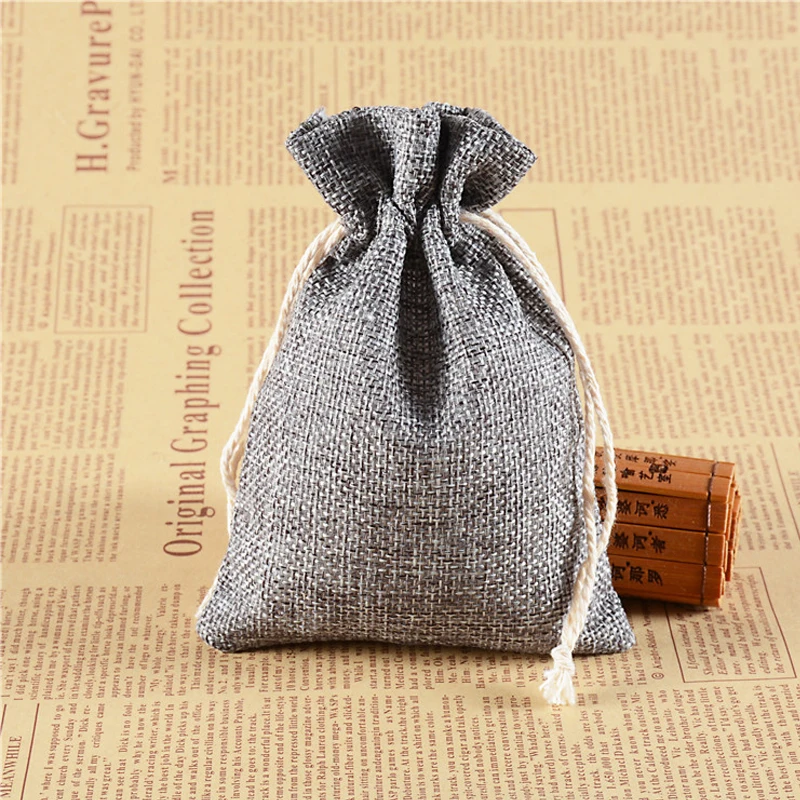 

50pcs/Lot Newest Gray Burlap Favor Bags Vintage Rustic Favor Wedding Candy Bags Linen Gifts Pouch Favor Bags 10x14cm H2155
