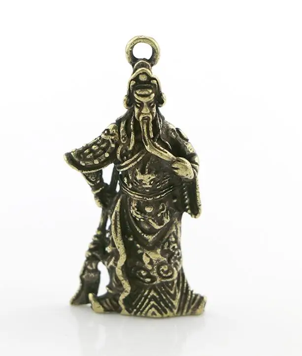 Коллекционный китайский чистый латунный резной Guan Yu Gong изысканный маленький