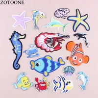 zotoone animal patch jeans embroidered iron on starfish crab lobster dolphin lobster shell patches for clothes t shirt appliques
