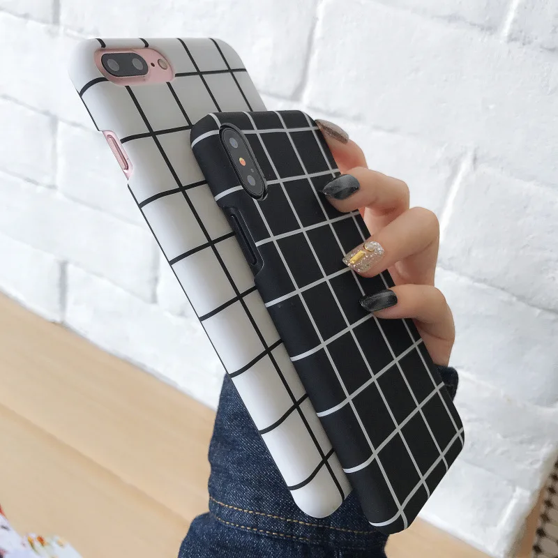 POBLU Retro Grid Phone Case For iphone XS Max X XR 8 7 6s Plus Back Cover Fashion Hard PC Shell Geometric Art Lines Capa |