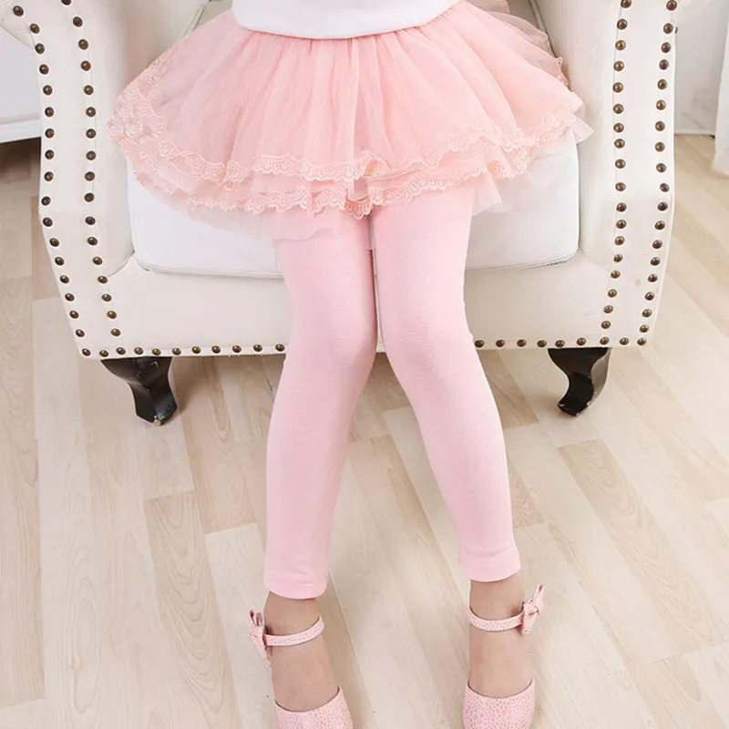 Осенняя юбка леггинсы для девочек Повседневная Однотонная юбка-брюки леггинсы с кружевом для подростков хлопковые детские зимние леггинсы теплые брюки