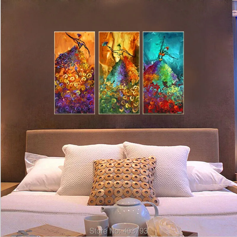 Абстрактная ручная роспись маслом на холсте Набор (3 шт.) павлиний танец без рамки