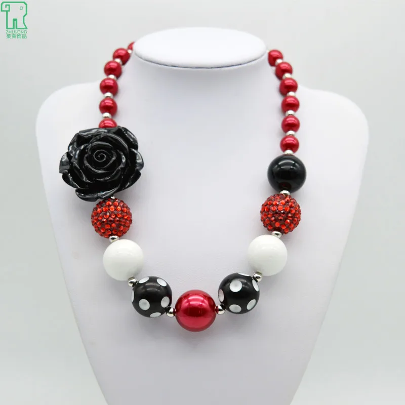 

5PCS Kid Girls Black Resin Flower Necklace New Princess Chunky Bubblegum Choker Fashion Jewelry Children Resin Flower Necklace