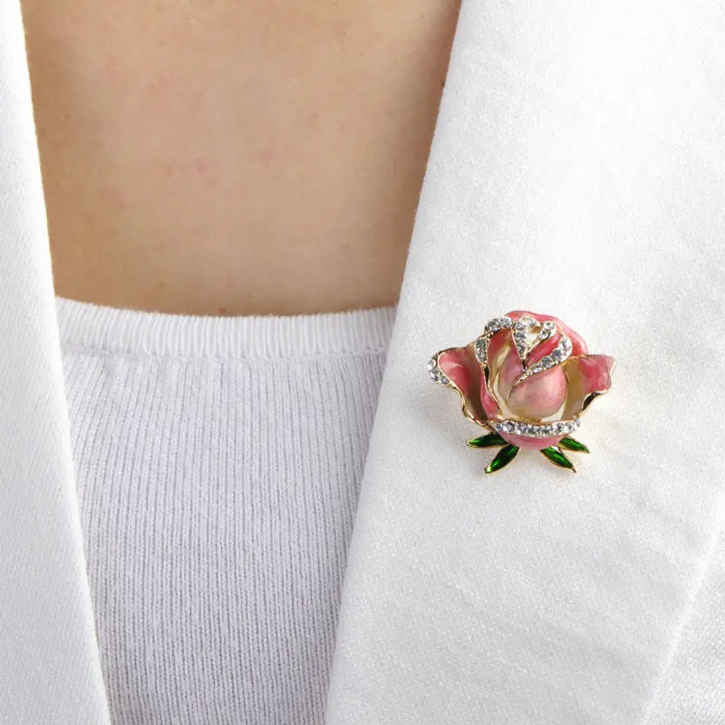 Эмаль красный Роза броши золото Цвет одежды Аксессуары бутоньерка для мужчин и