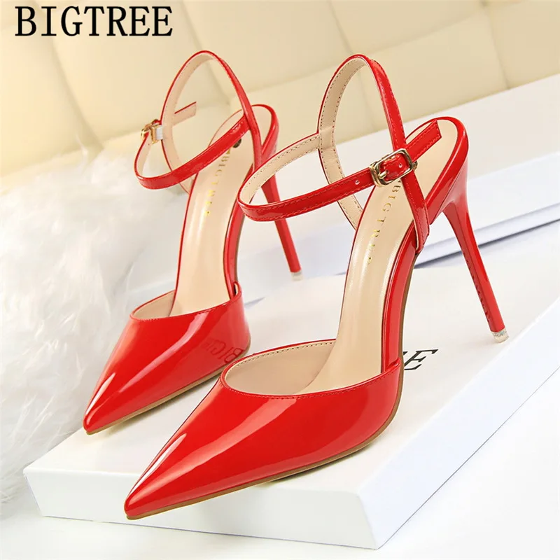 Patent leather gold shoes high heels sandals women bigtree shoes extreme high heels pumps women shoes sexy heels buty damskie