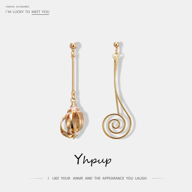 Женские асимметричные серьги Yhpup Необычные медные с натуральным корпусом