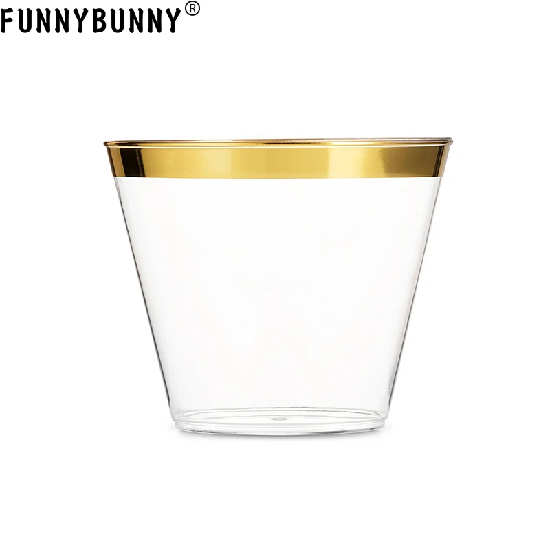FUNNYBUNNY золотые прозрачные пластиковые чашки с золотой оправой Необычные