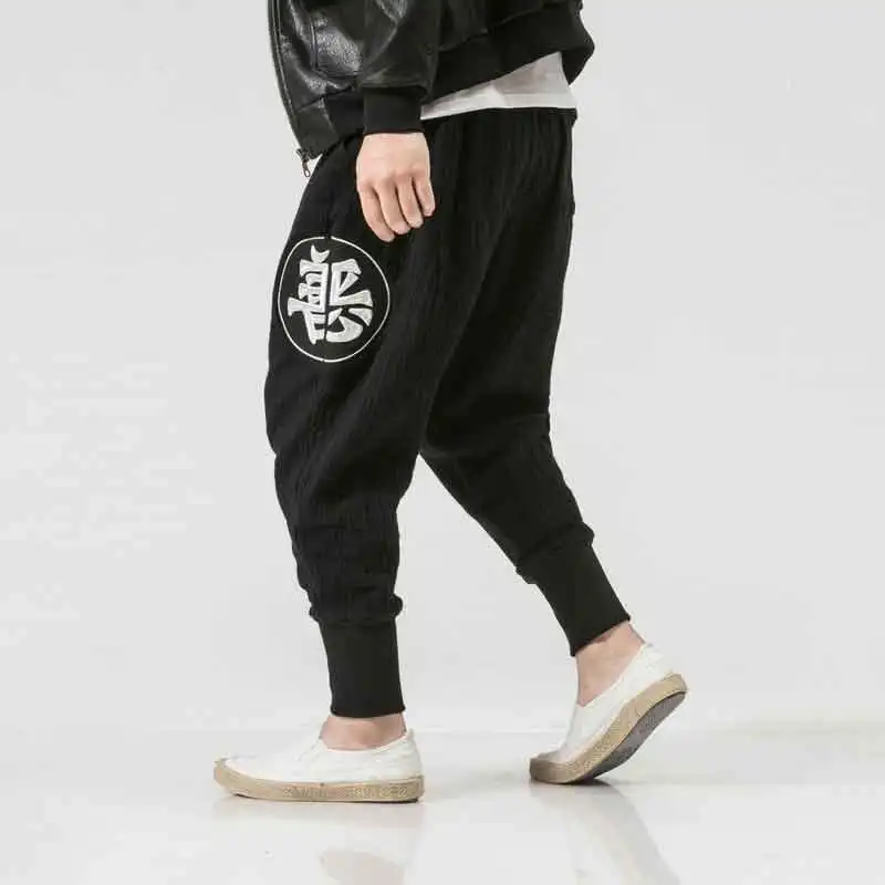 1 MRDONOO Chinese style men's cotton hemp pants trousers loose large size casual pants embroidery feet feet pants trousers K67 - Цвет: 1