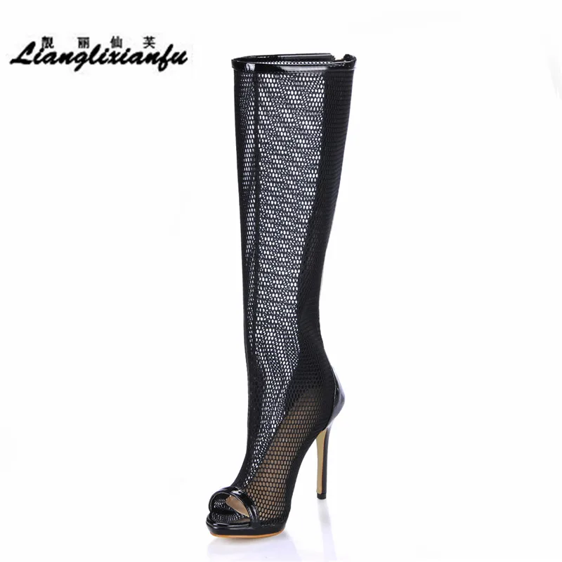Сандали LLXF пикантные открытый носок женская обувь сапоги до колена высокие на