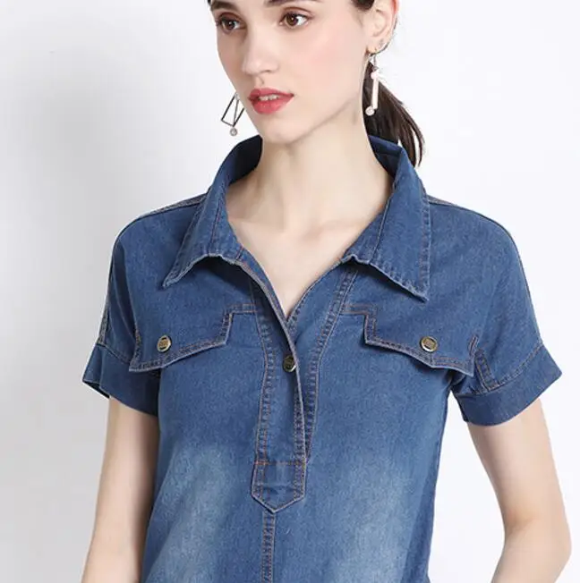 Платье женское винтажное с отложным воротником коротким рукавом и карманами