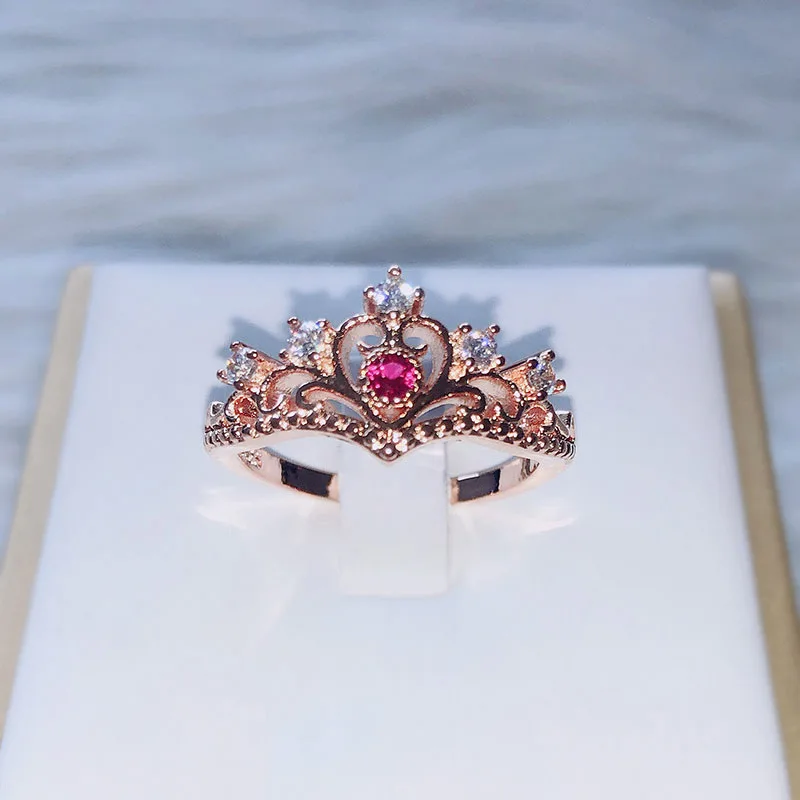 Princess Crown Style Rings For Women Luxury Hollow Out Rose &amp White Gold Color Fashion Jewelry Gift Girls | Украшения и