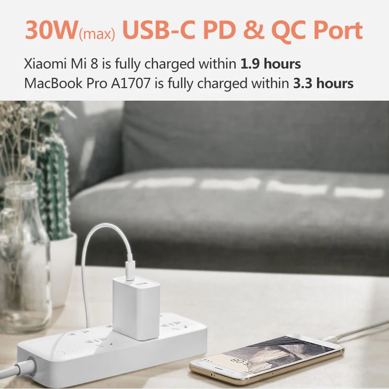 Xiaomi USB зарядное устройство USB-C 30 Вт(макс.) USB-A 27 Вт(макс.) зарядное устройство умный выход type-C порт USB PD 2,0 QC 3,0 Быстрая зарядка