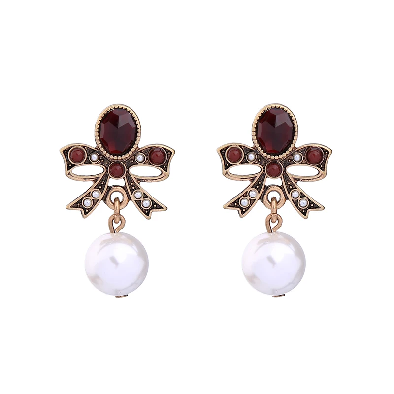 Большие висячие серьги с искусственным жемчугом и красным бантом Aliexpress