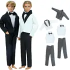 Комплект одежды мужской деловой, комплект из 2 предметов, черные брюки + белая рубашка с бантом + пальто, свадебная одежда для куклы Кена, аксессуары и игрушки