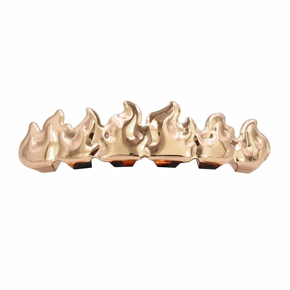 

MATHALLA Hip Hop Flame Gold Teeth Grillz Support the Gold in the Mouth Silver Grillz Men's Hip Hop Ornaments Halloween Grills