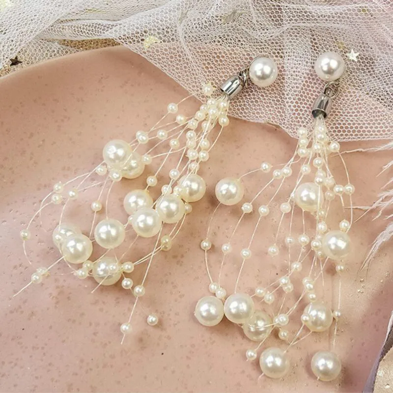 RONGBIN 2020 Luxury Simulated Pearl Long Earrings For Women Silver Color Dangle Drop Wedding Jewelry Brincos Orecchini | Украшения и
